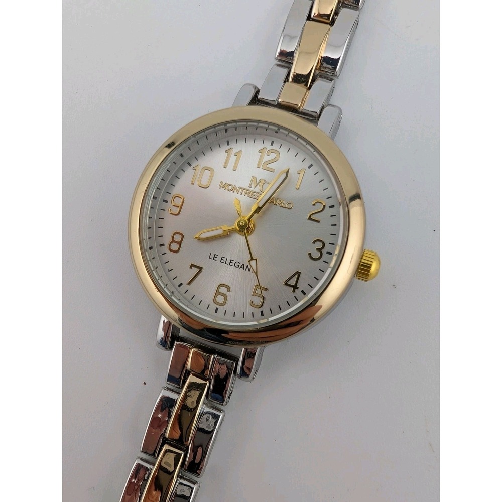 Montres Carlo‎ Le Elegant Watch Women 27mm Case Two Tone 7.75" Band- New Battery